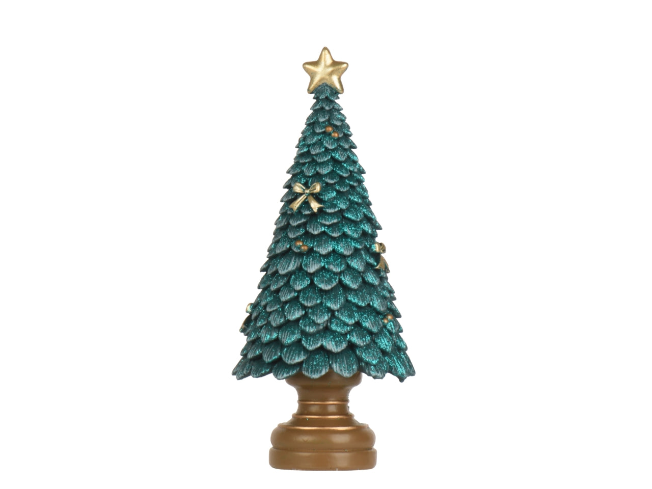 Albero di natale 23cm in poliresina glitterato verde smeraldo