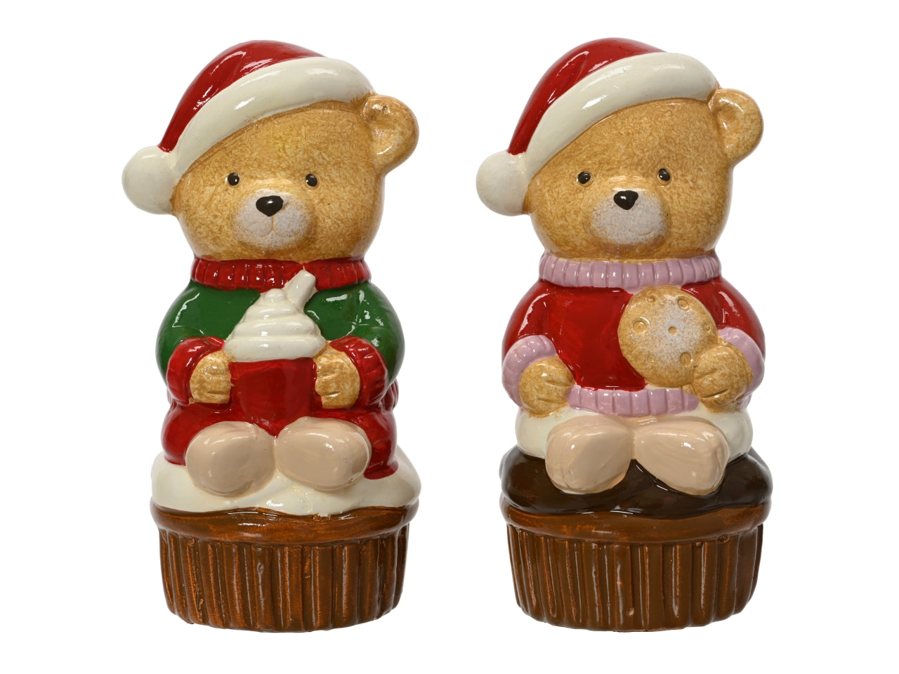 Orso decorativo 12cm in terracotta su cupcake in 2 assortimenti