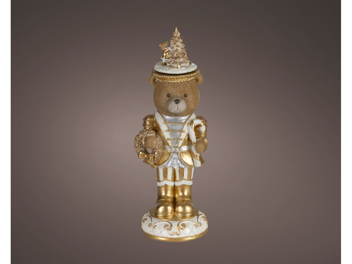 Orso decorativo 37cm in poliresina con carillon oro