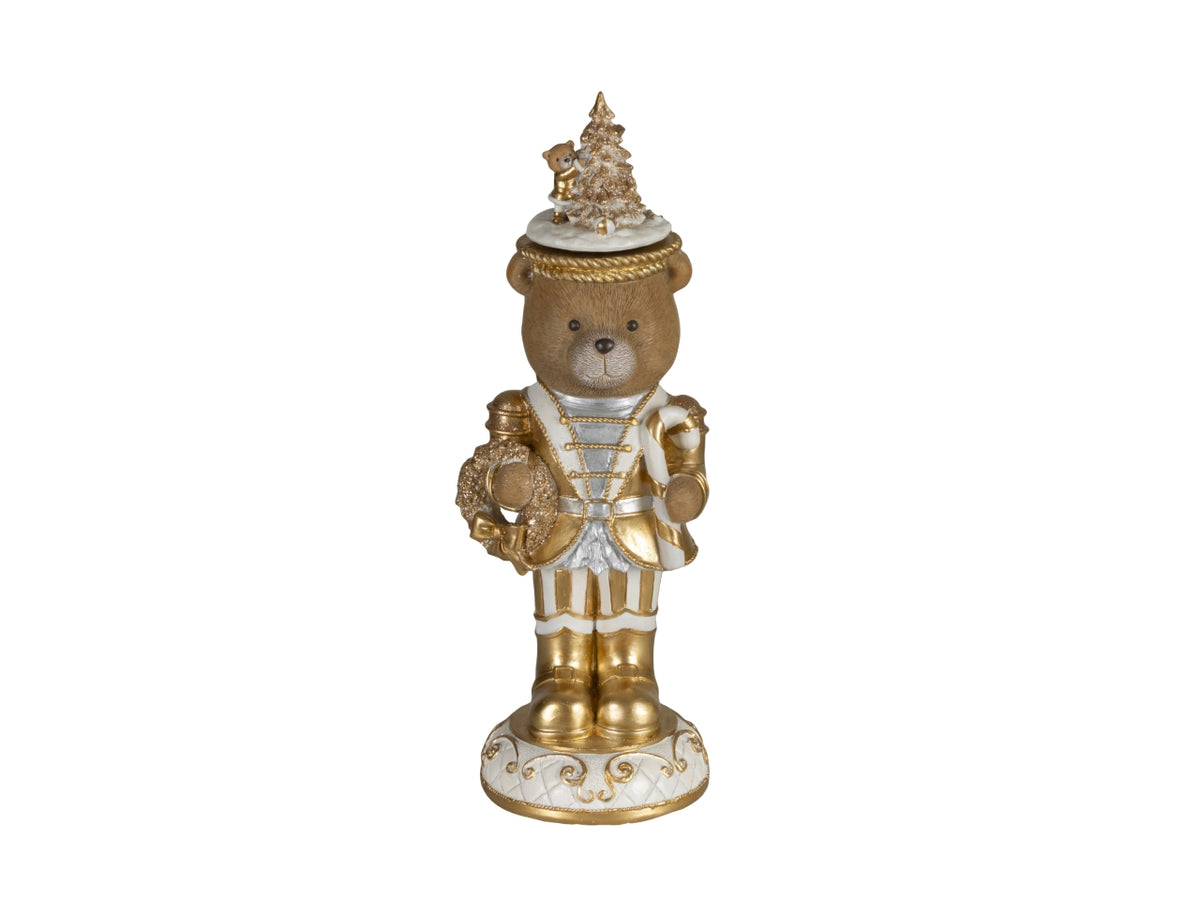 Orso decorativo 37cm in poliresina con carillon oro