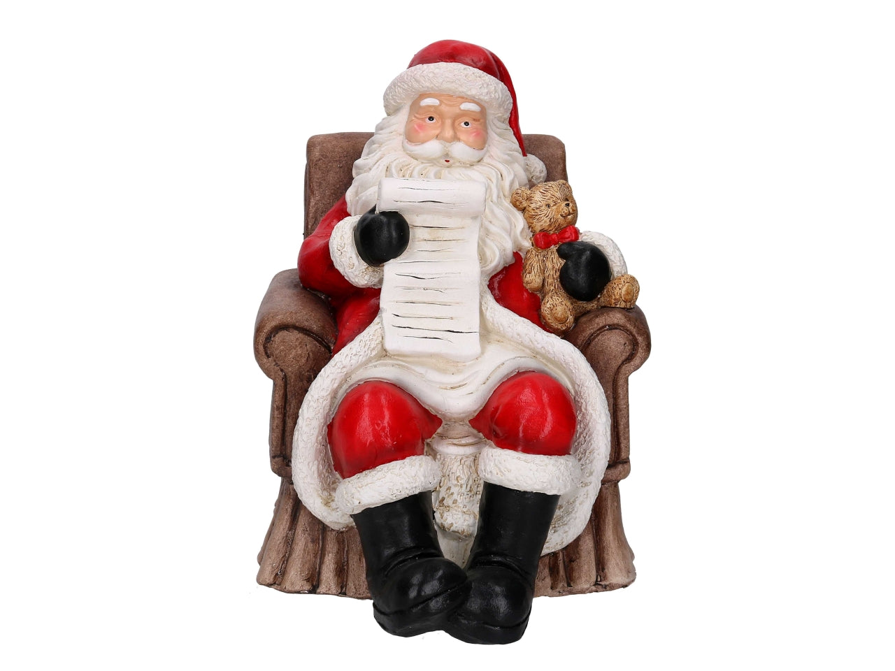 Babbo Natale in resina su poltrona rosso 27xh.35cm