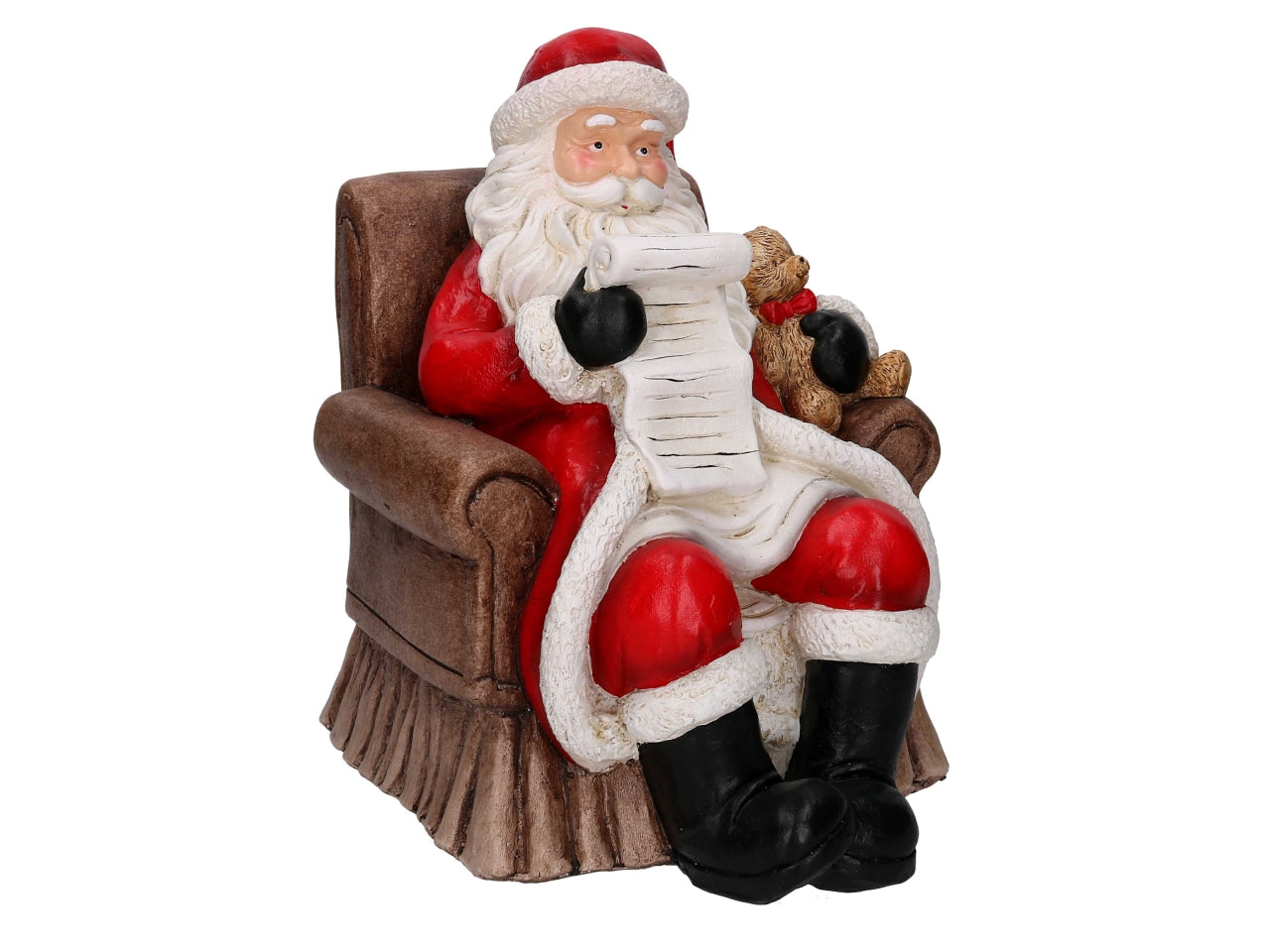 Babbo Natale in resina su poltrona rosso 27xh.35cm