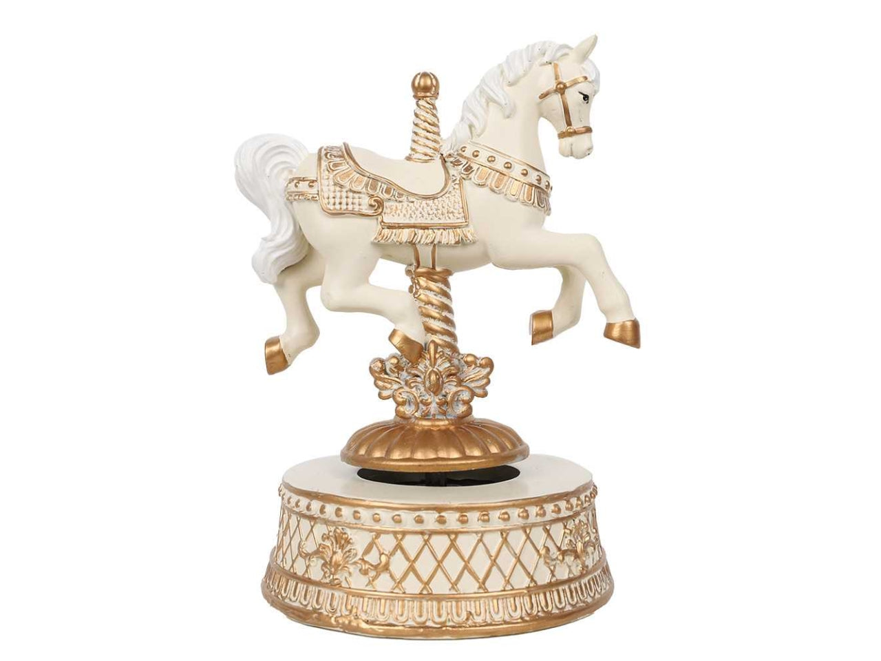 Cavallo carillon in resina bianco e oro 11,9xh.17,2cm
