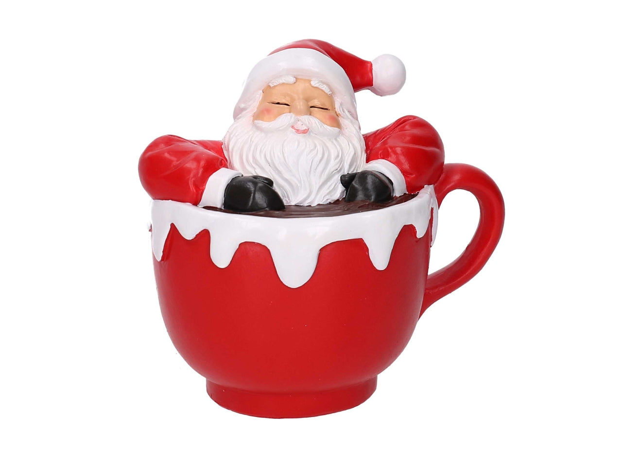 Babbo Natale in resina in tazza rosso 16x12,5xh.15cm