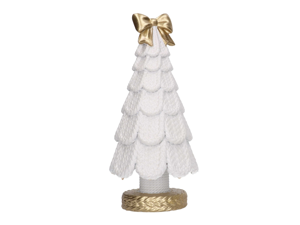 Albero in resina effetto rattan bianco con fiocco oro 17,5xh.35,4cm