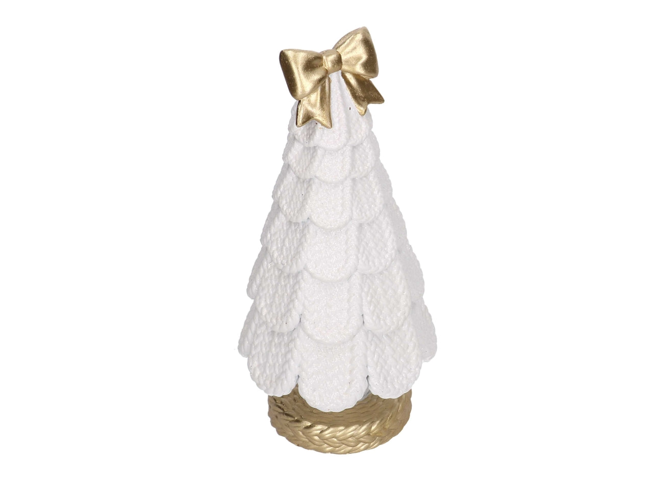 Albero in resina effetto rattan bianco con fiocco oro 17,5xh.35,4cm