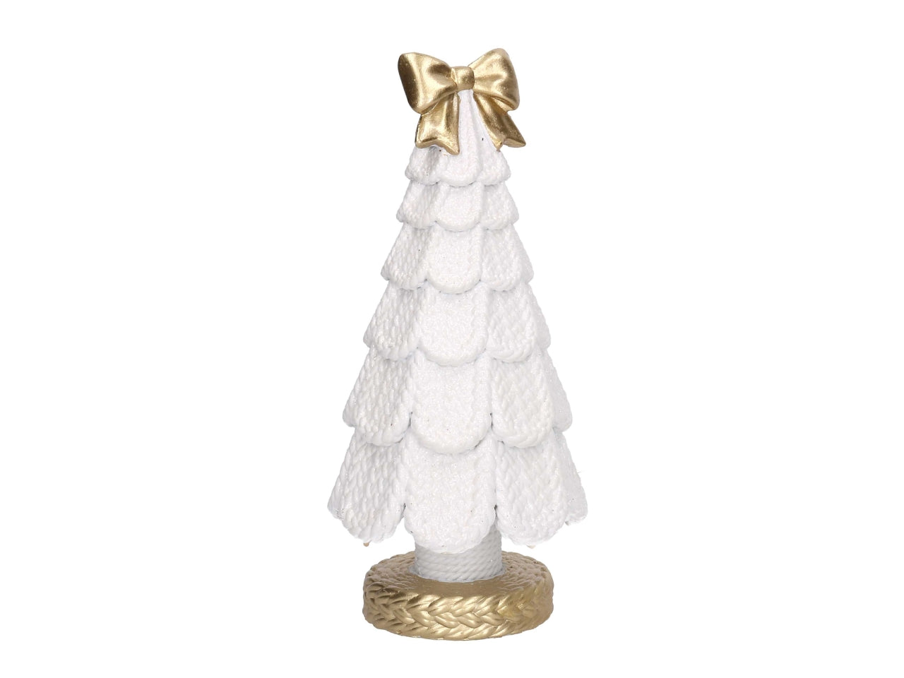Albero in resina effetto rattan bianco con fiocco oro 17,5xh.35,4cm