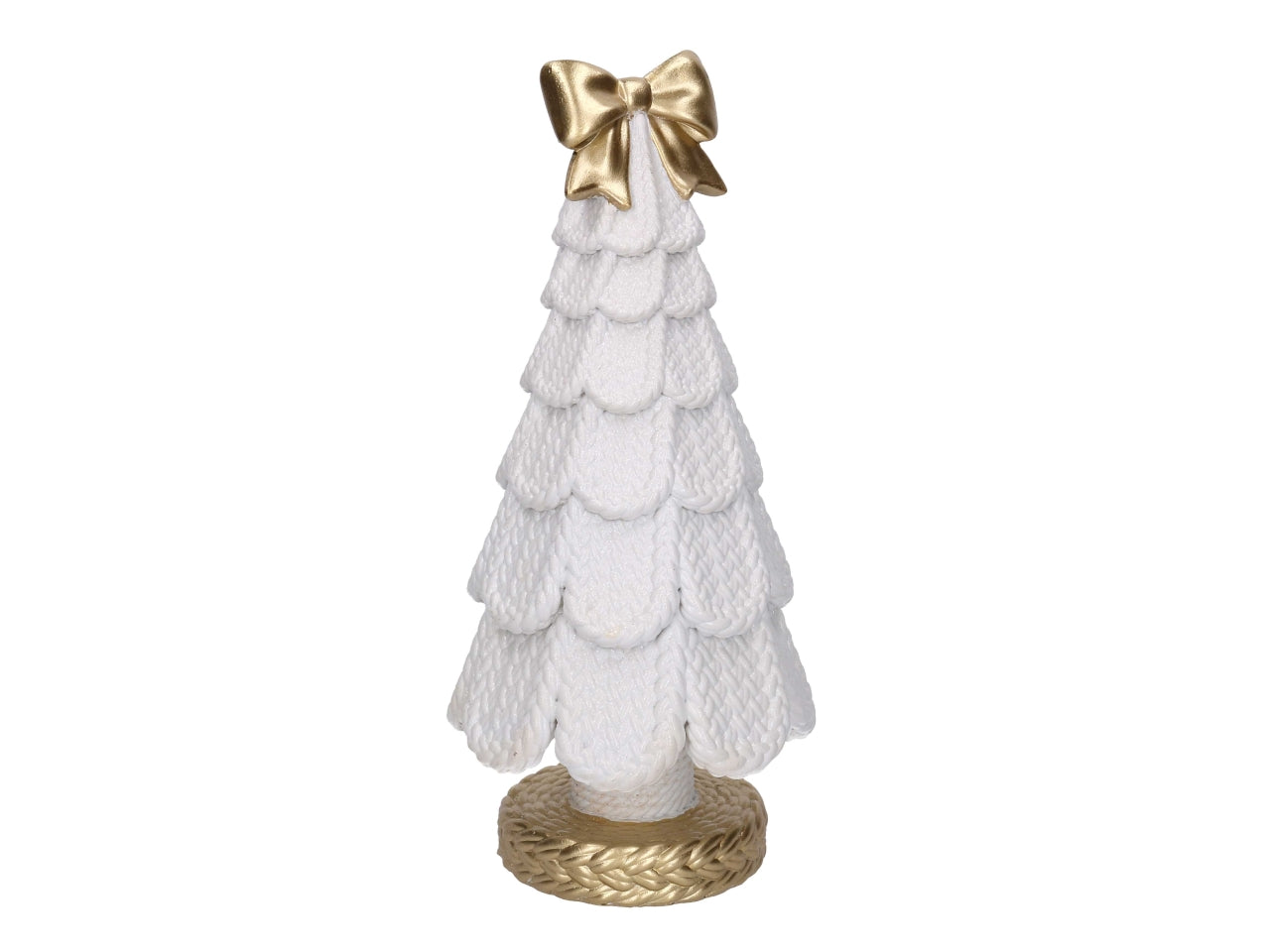 Albero in resina effetto rattan bianco con fiocco oro 11,3xh.25,5cm
