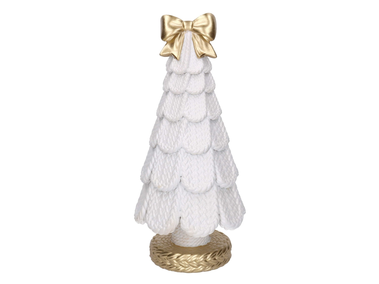 Albero in resina effetto rattan bianco con fiocco oro 11,3xh.25,5cm