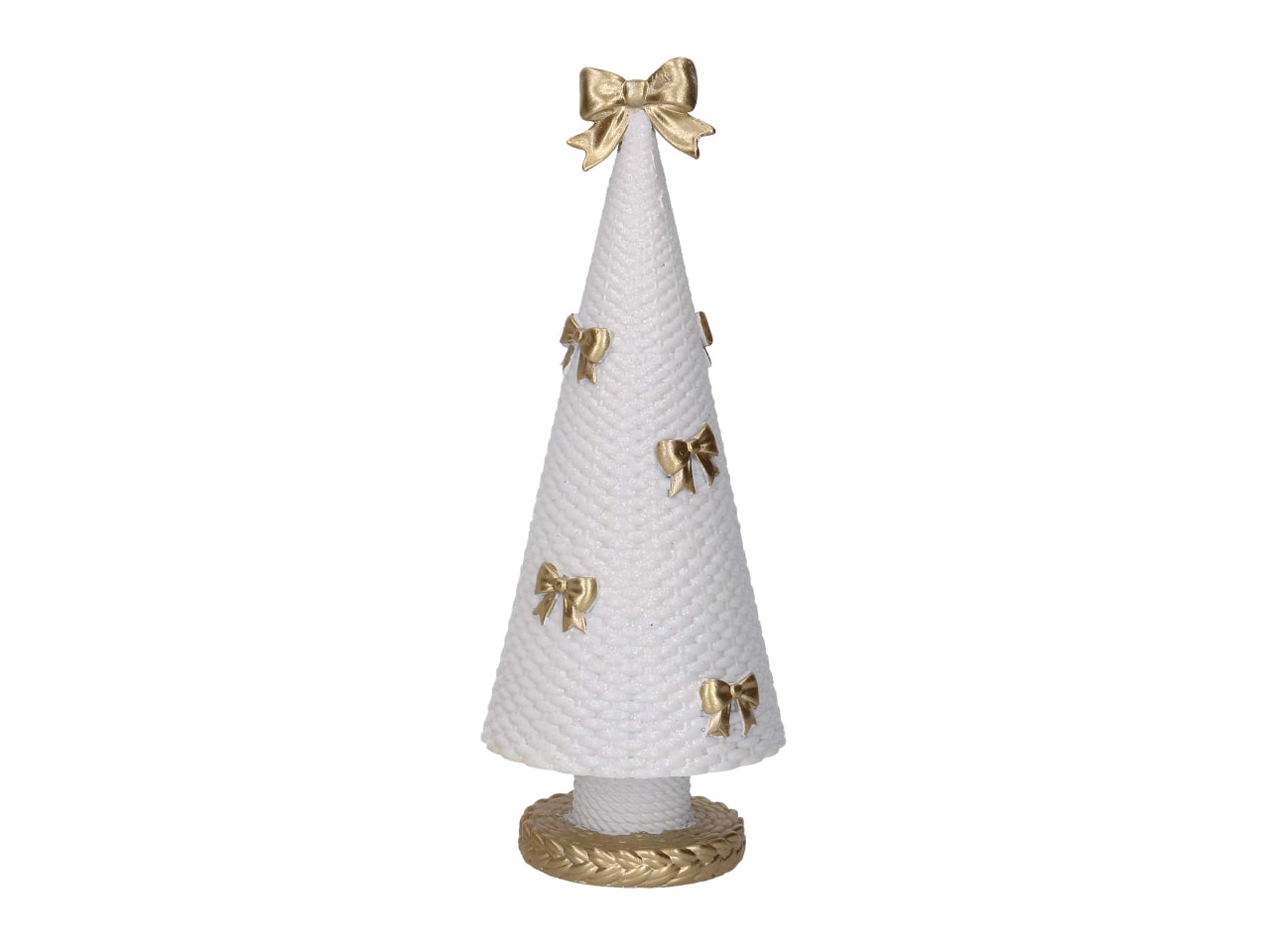 Albero in resina bianco con fiocchi oro 9,6xh.25,2cm