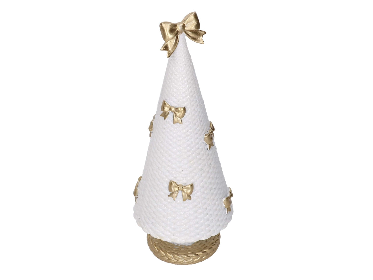 Albero in resina bianco con fiocchi oro 9,6xh.25,2cm
