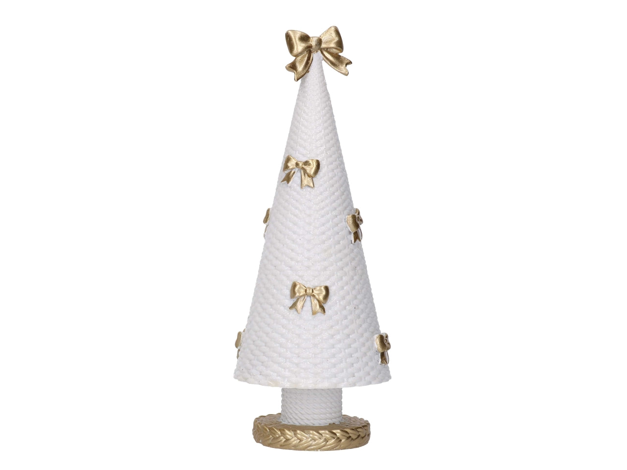 Albero in resina bianco con fiocchi oro 9,6xh.25,2cm