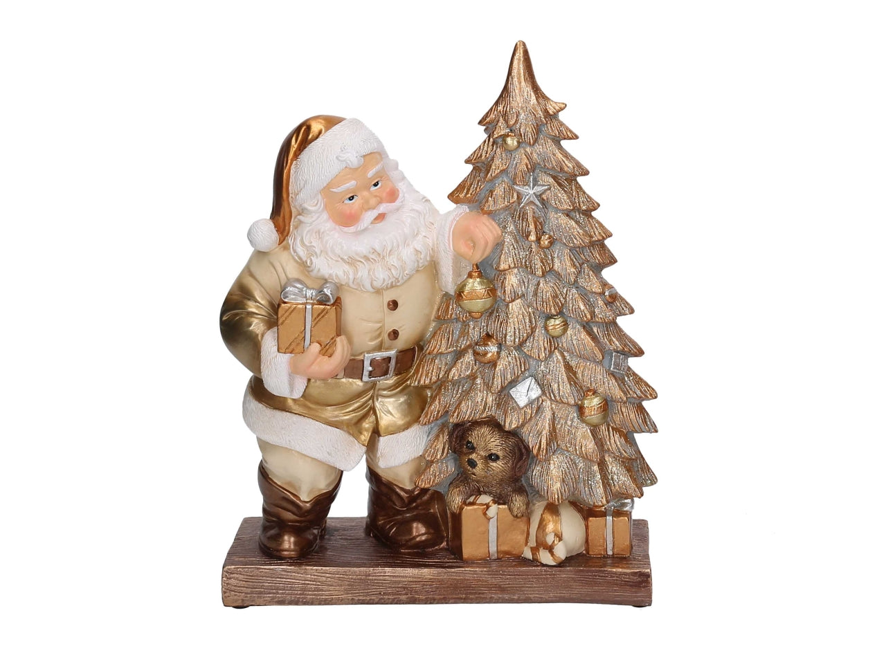 Babbo Natale in resina con albero bianco e oro 23x8,5xh.30cm