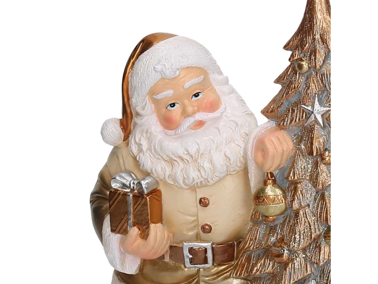 Babbo Natale in resina con albero bianco e oro 23x8,5xh.30cm
