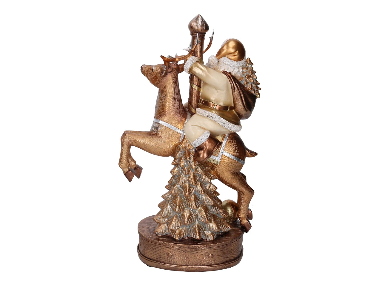Babbo Natale in resina con renna bianco e oro 19,5x12xh.33,5cm
