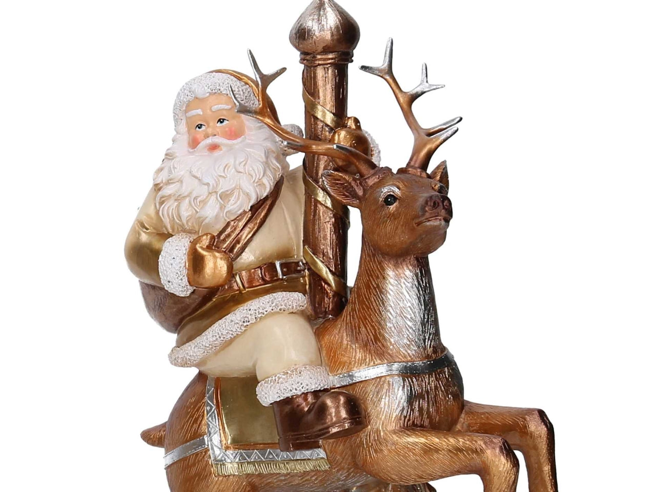 Babbo Natale in resina con renna bianco e oro 19,5x12xh.33,5cm