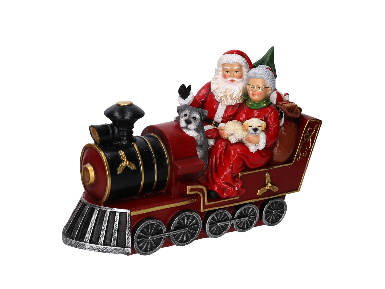 Babbo Natale in resina su treno rosso 32xh.21,5cm