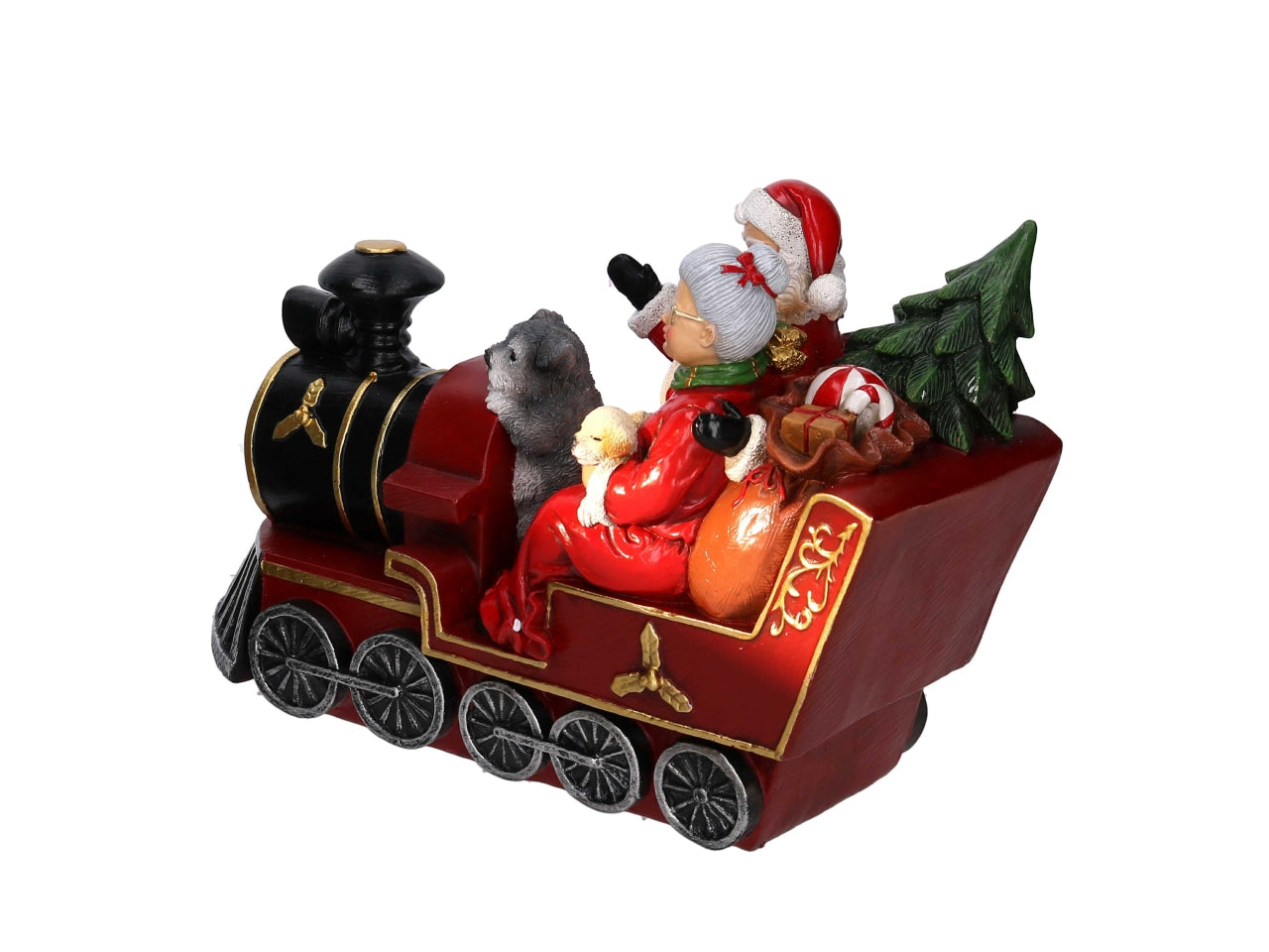 Babbo Natale in resina su treno rosso 32xh.21,5cm