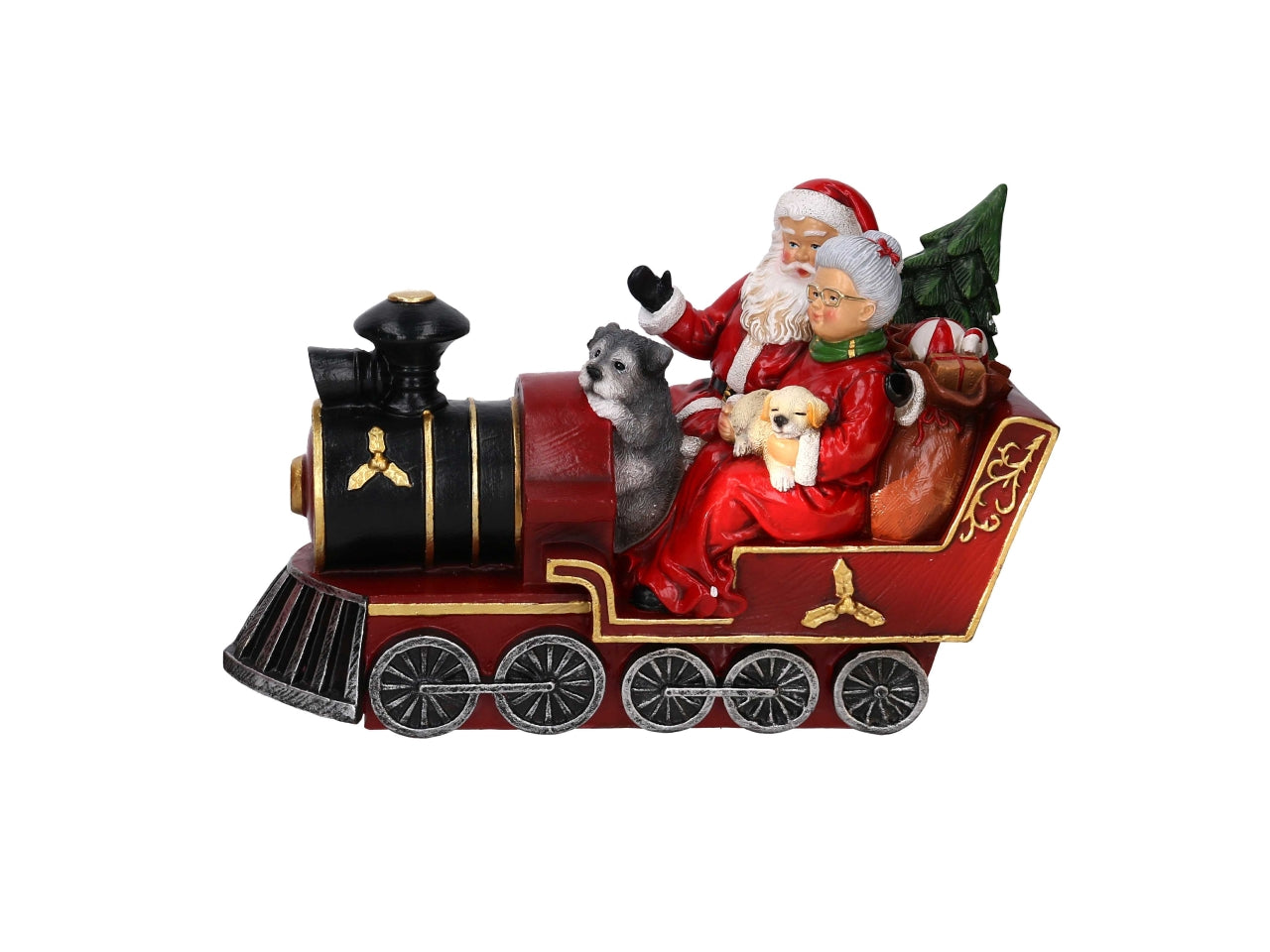Babbo Natale in resina su treno rosso 32xh.21,5cm