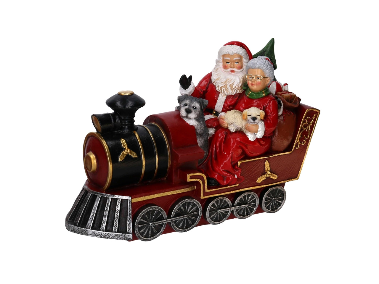 Babbo Natale in resina su treno rosso 32xh.21,5cm