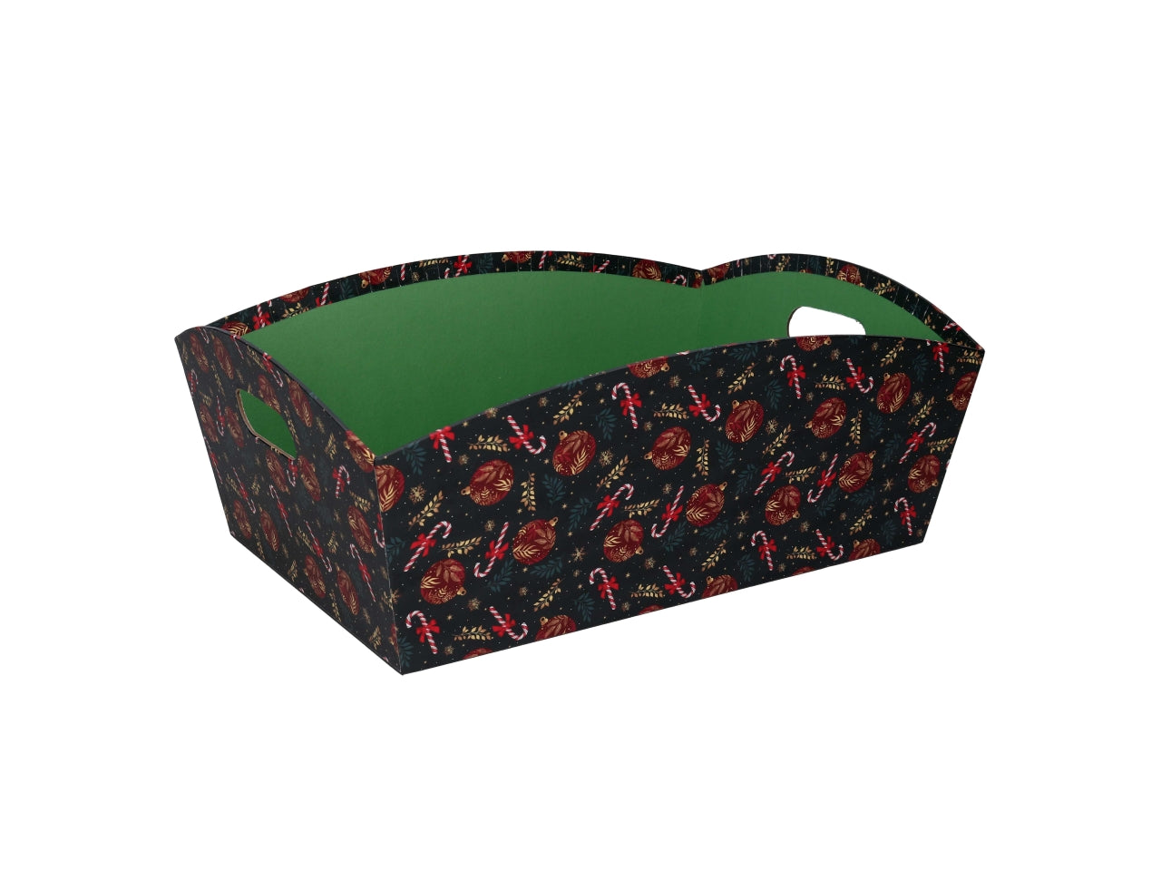 Cesta cartone rettangolare 38/40x27xh.15cm caramelle rosso e verde