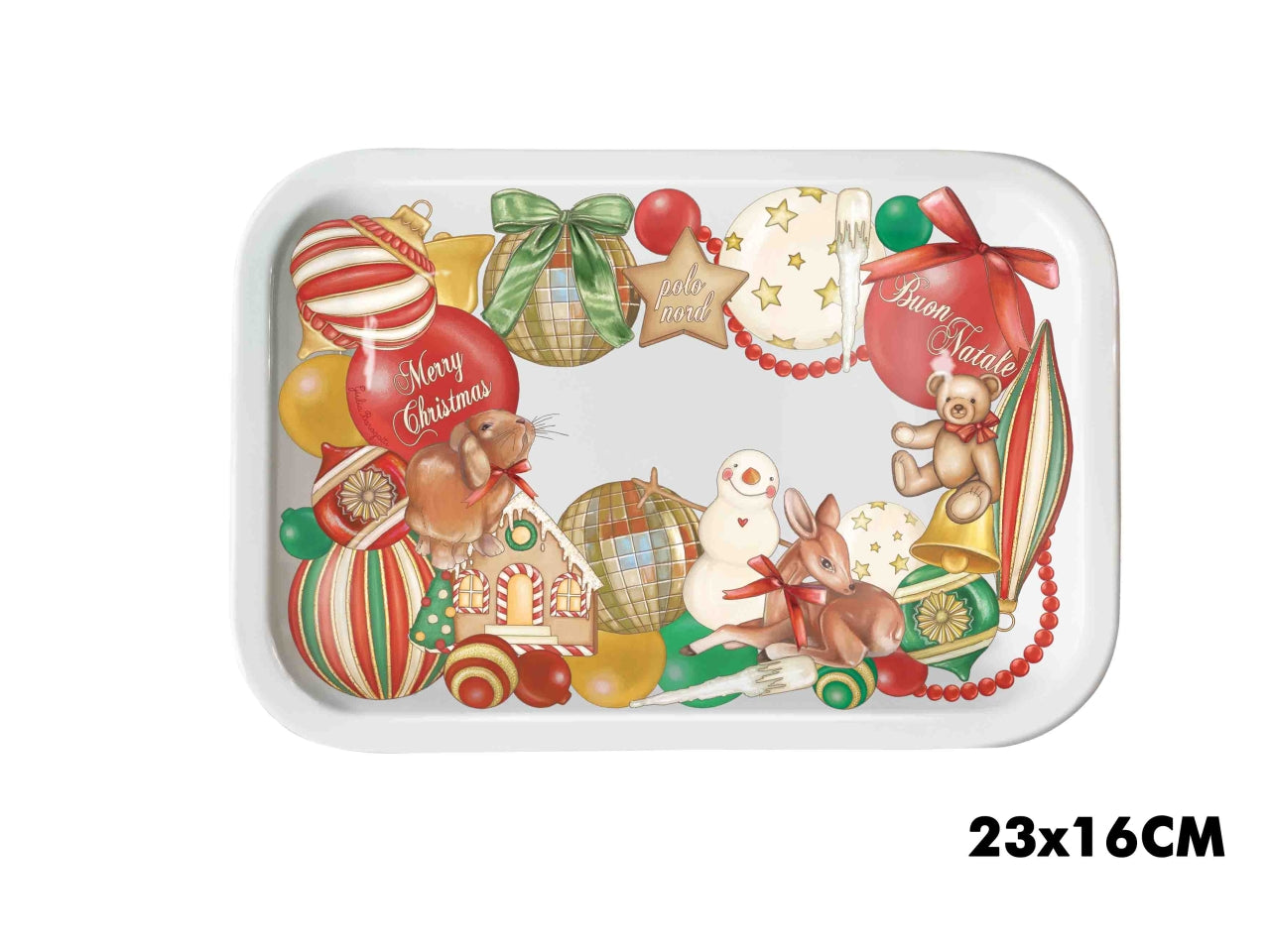 Vassoietto in melamina 23x16x2cm decoro ghirlanda
