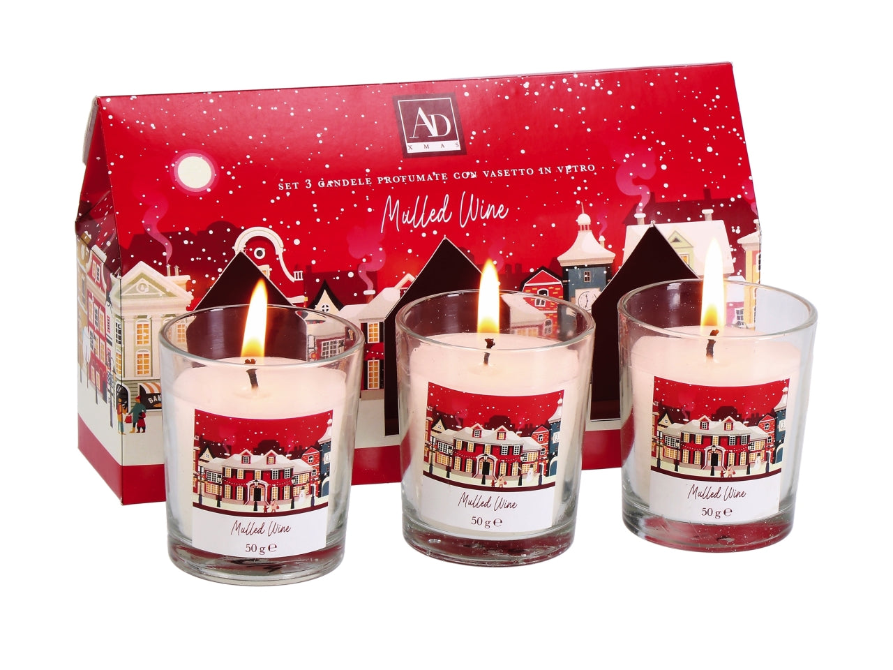 Set 3 candele profumate in vasetto di vetro 5xh.7cm, 4 assortimenti