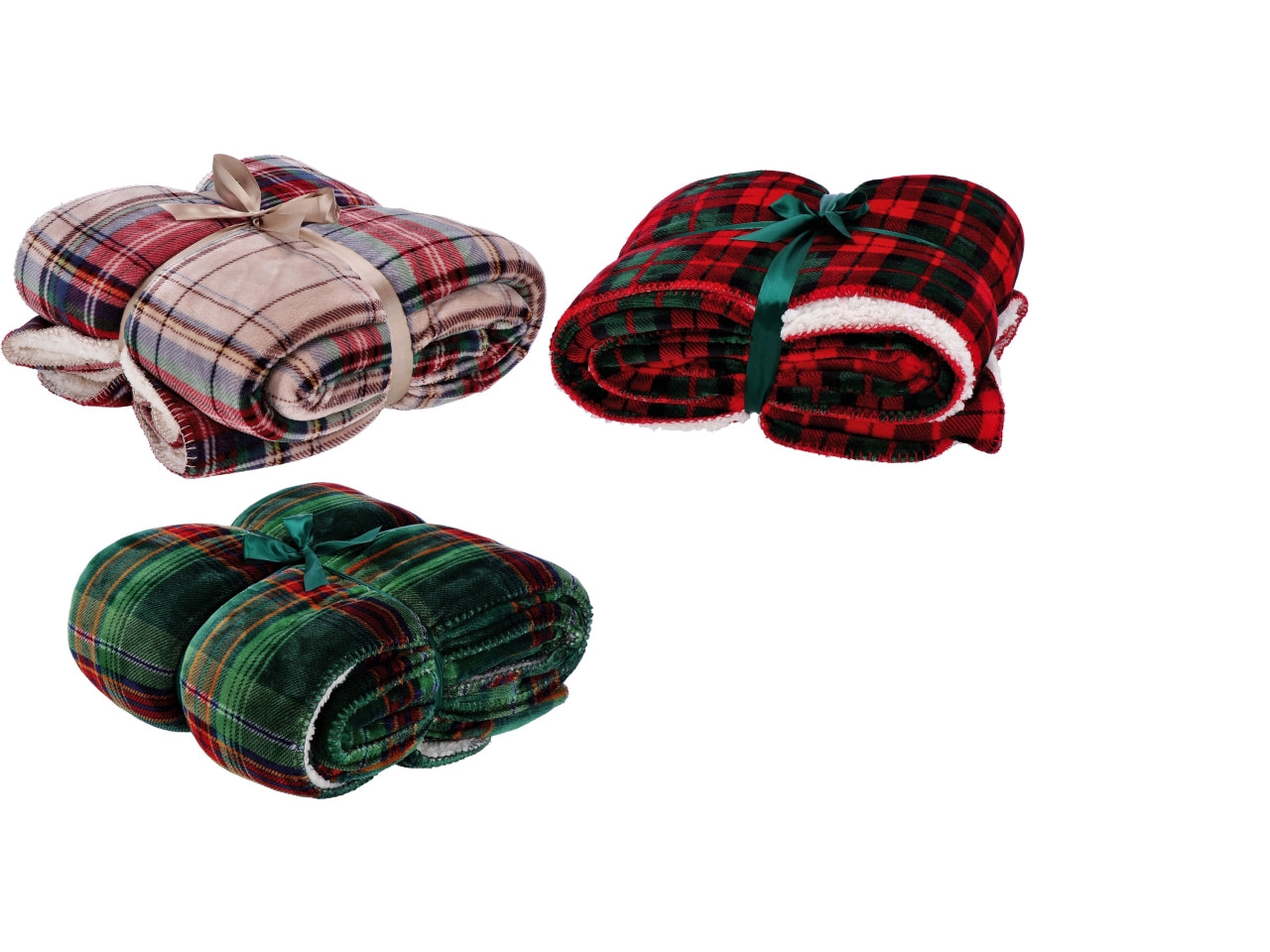 Plaid in flanella e sherpa fantasia scozzese 130x160cm, 3 assortimenti