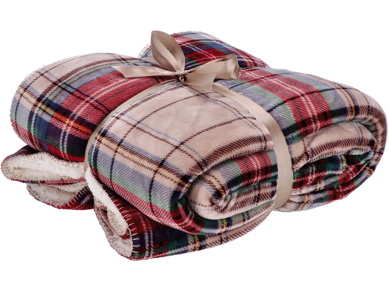 Plaid in flanella e sherpa fantasia scozzese 130x160cm, 3 assortimenti