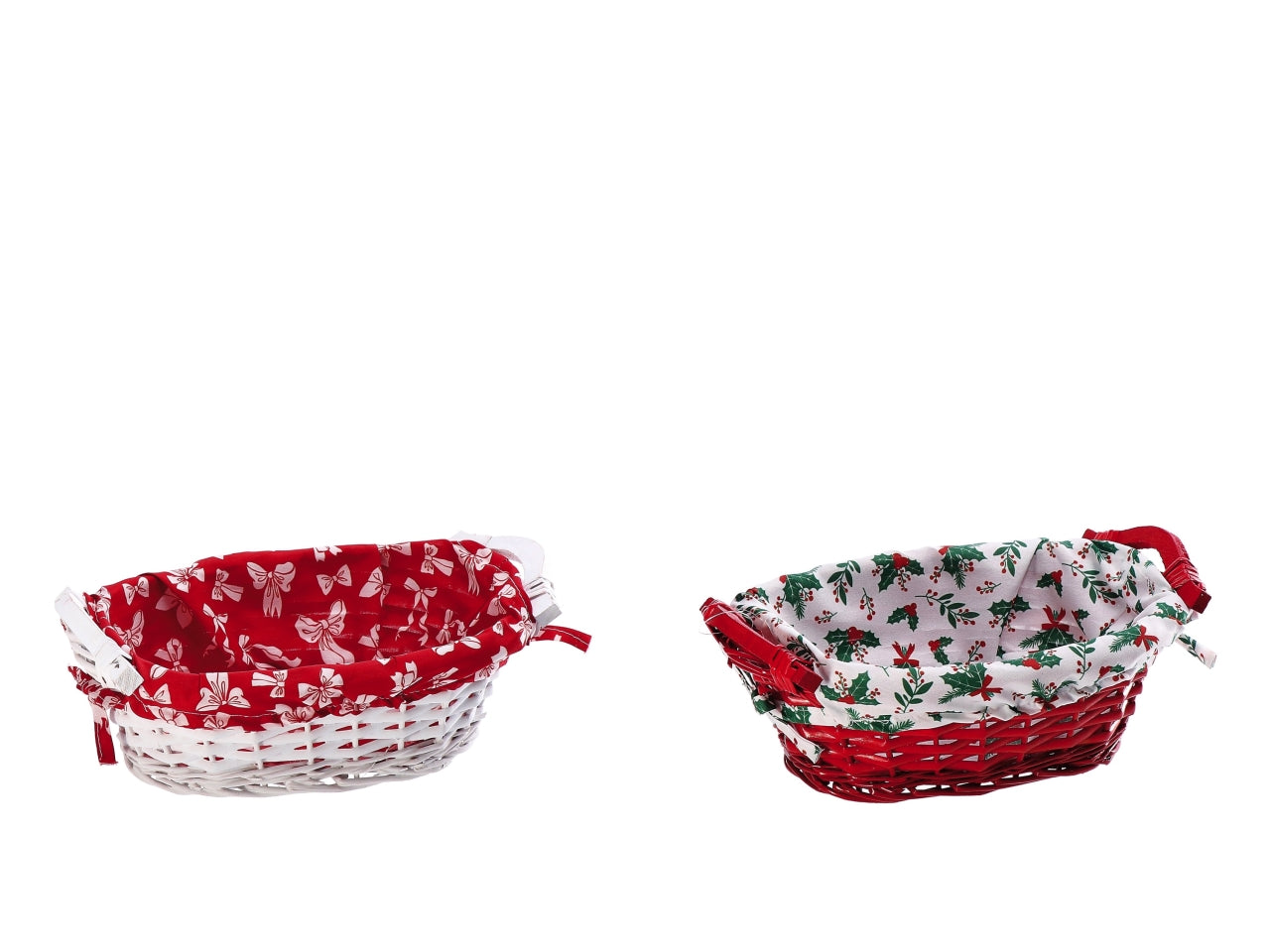 Cesta ovale in salice con tessuto natalizio 29x18xh.12cm