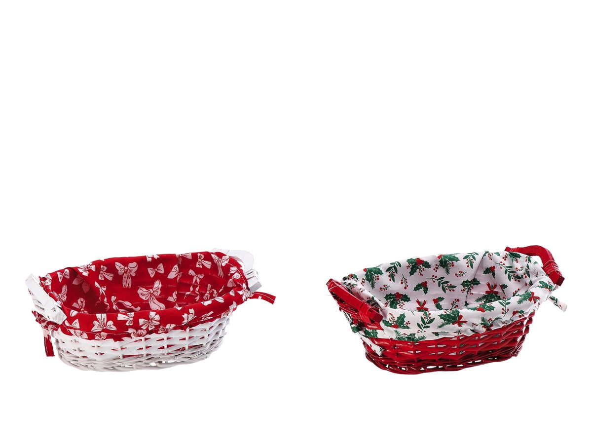 Cesta ovale in salice con tessuto natalizio 29x18xh.12cm