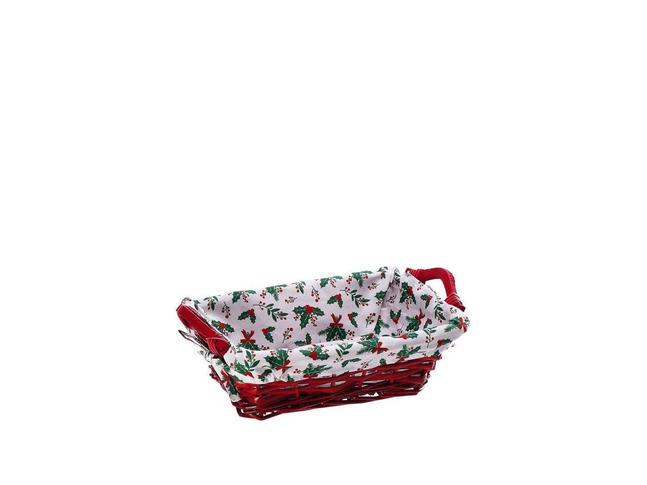 Cesta rettangolare in salice con tessuto natalizio 32x18xh.12cm
