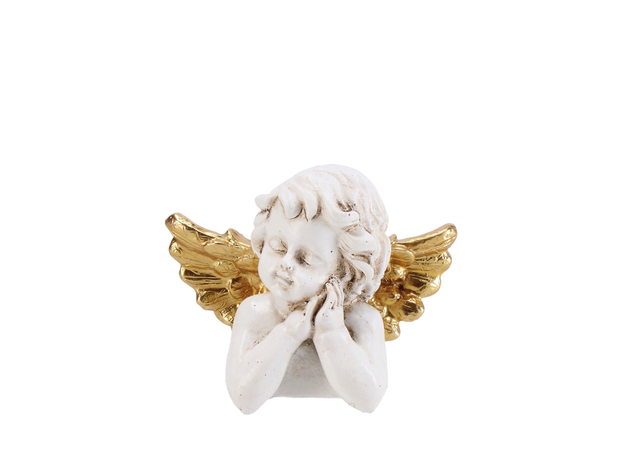 Angelo in resina bianco con ali oro 11x7xh.8cm
