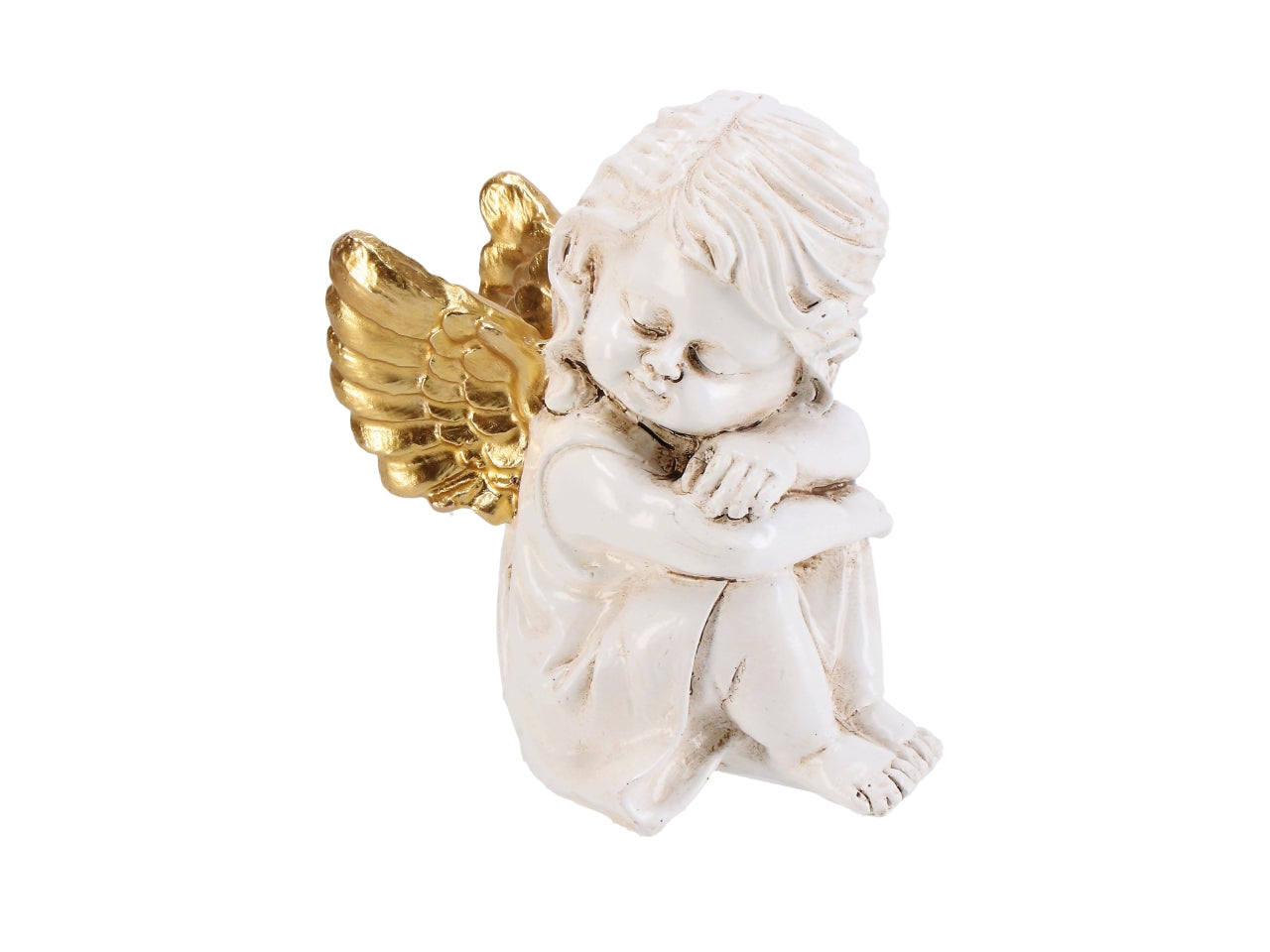 Angelo in resina bianco con ali oro 10x7xh.12cm
