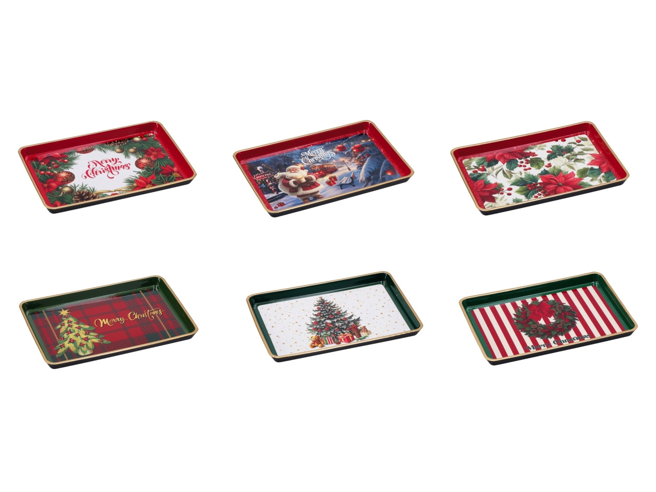 Vassoio natalizio rettangolare in plastica 31x21xh.2cm, 6 decori assortiti