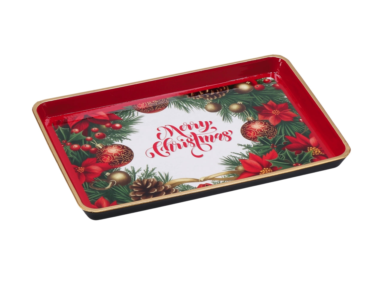 Vassoio natalizio rettangolare in plastica 31x21xh.2cm, 6 decori assortiti