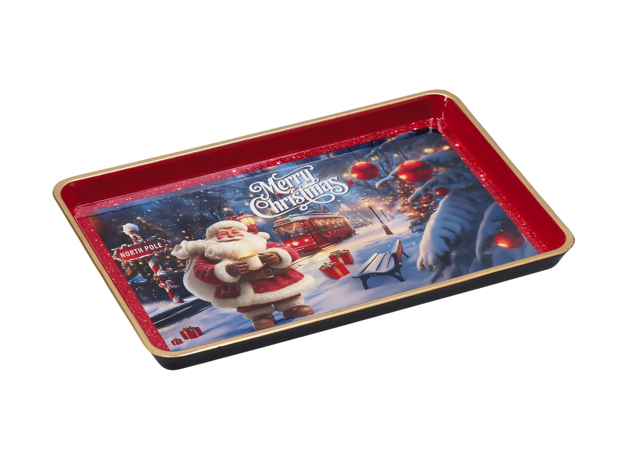 Vassoio natalizio rettangolare in plastica 31x21xh.2cm, 6 decori assortiti