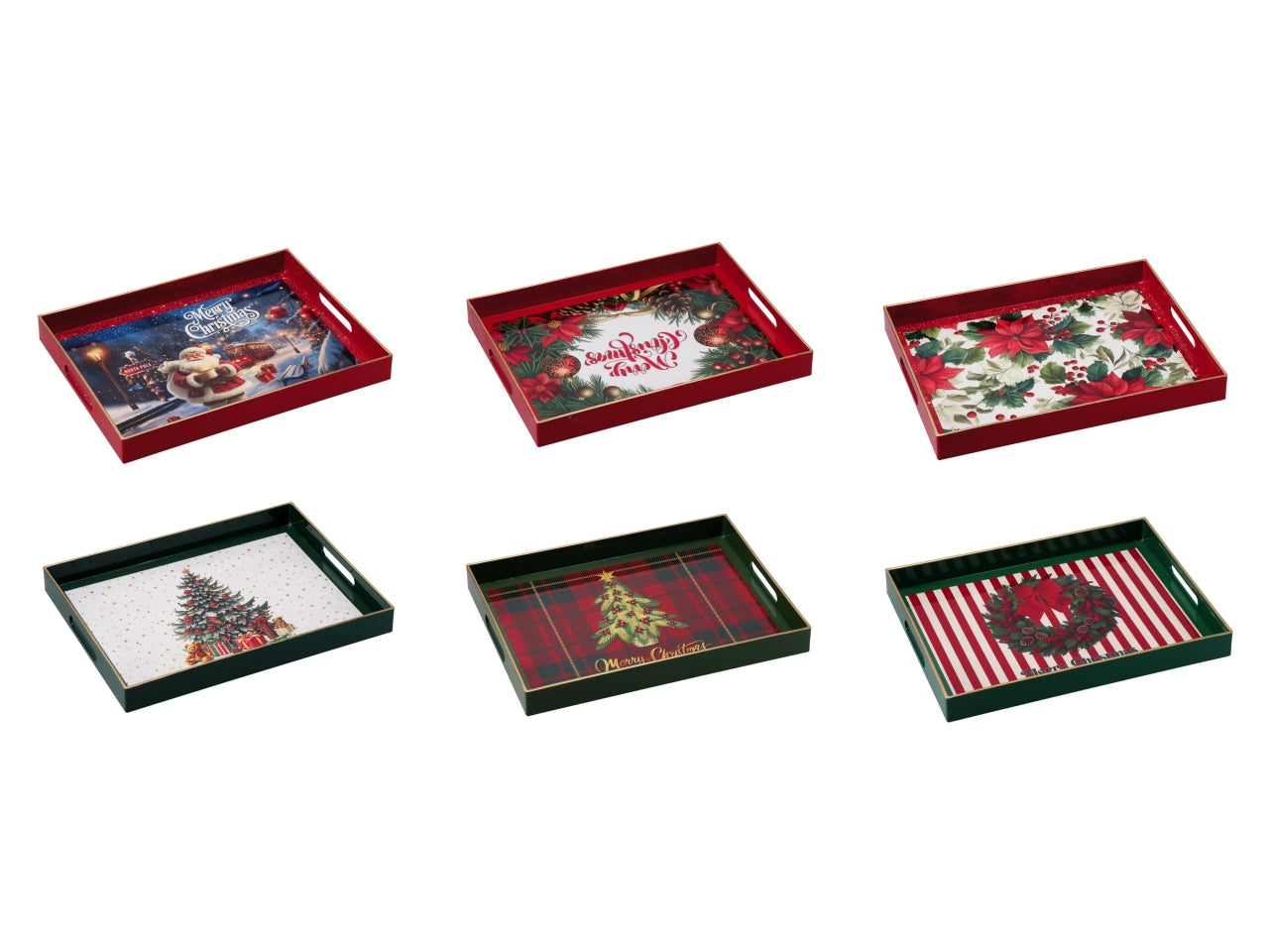 Vassoio natalizio rettangolare in plastica 40x30xh.5cm, 6 decori assortiti