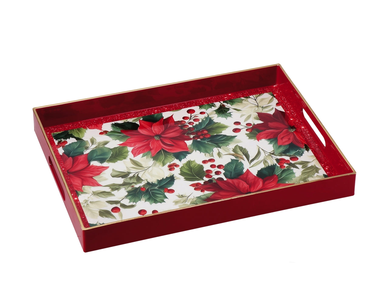 Vassoio natalizio rettangolare in plastica 40x30xh.5cm, 6 decori assortiti