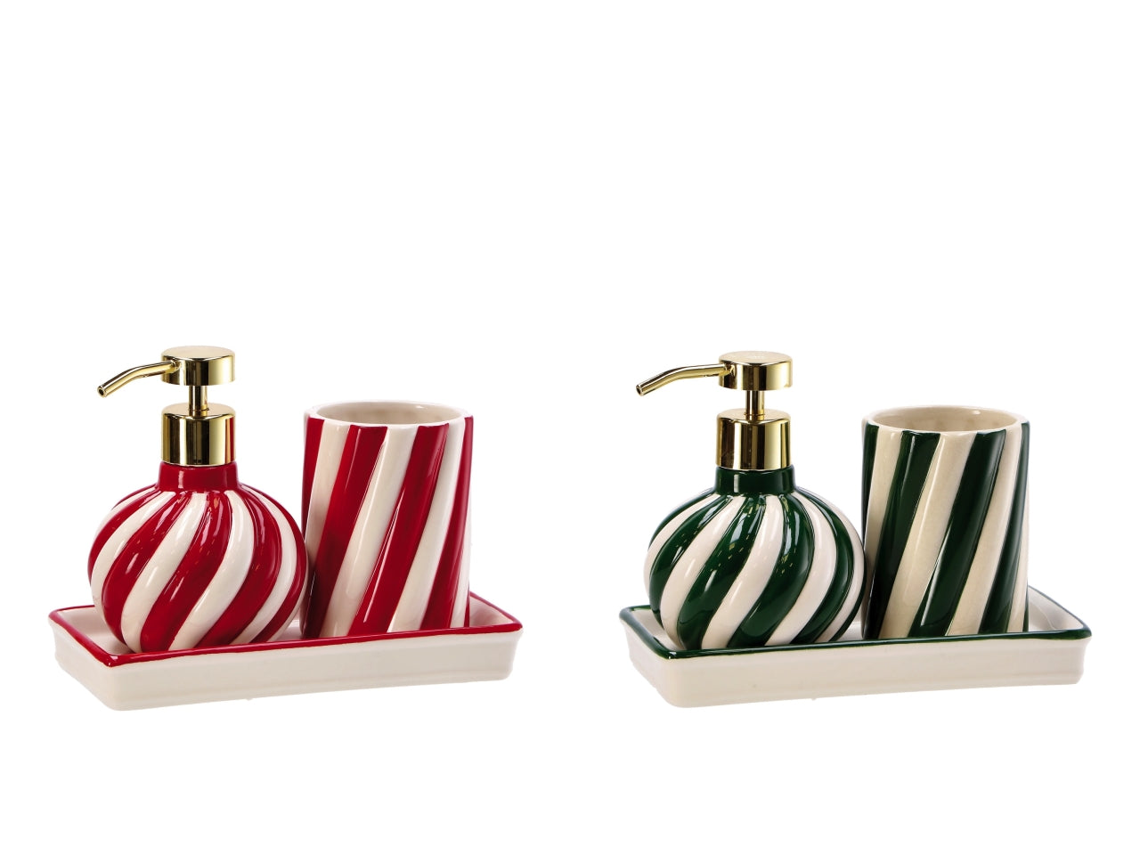Set 2 pezzi da bagno in ceramica a righe 19x10cm, 2 assortimenti