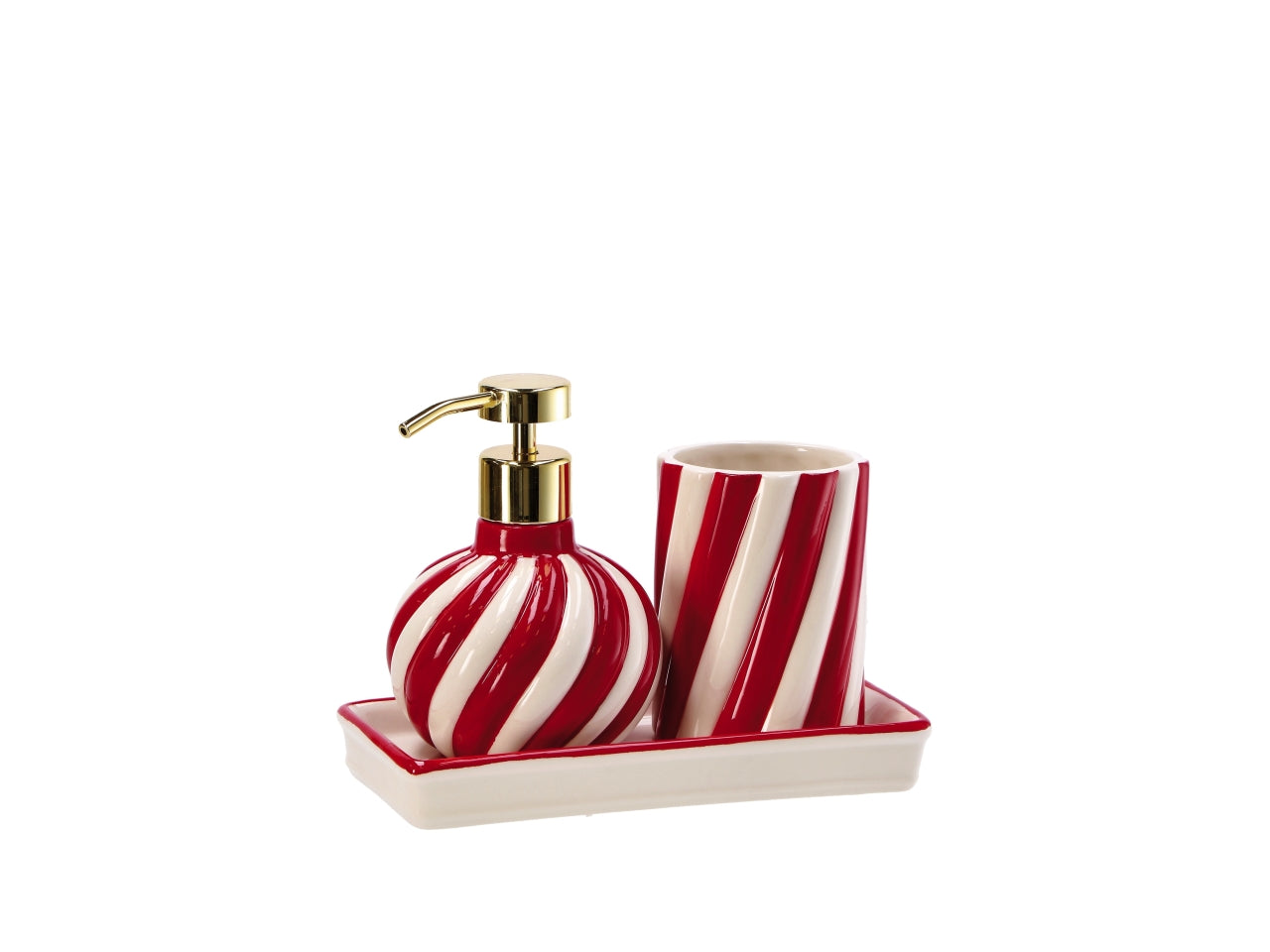 Set 2 pezzi da bagno in ceramica a righe 19x10cm, 2 assortimenti