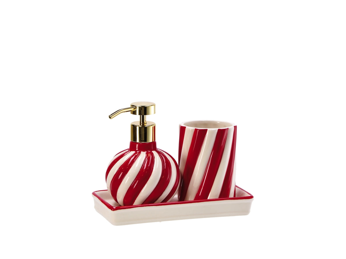 Set 2 pezzi da bagno in ceramica a righe 19x10cm, 2 assortimenti