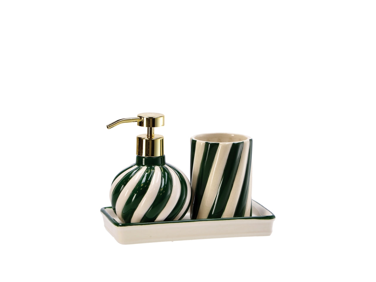 Set 2 pezzi da bagno in ceramica a righe 19x10cm, 2 assortimenti
