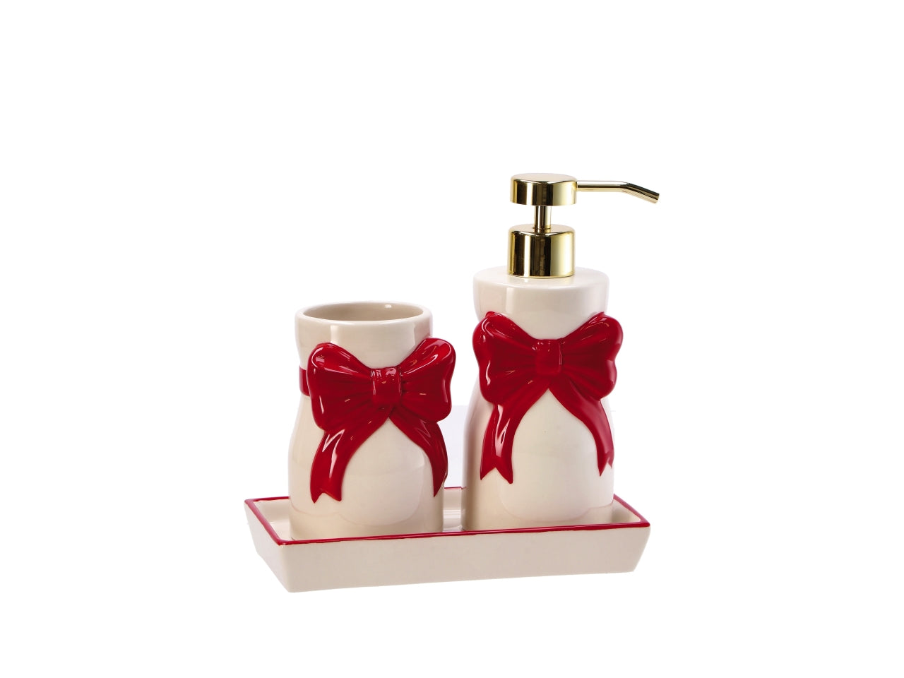 Set 2 pezzi da bagno in ceramica con fiocco 19x10cm, 2 assortimenti