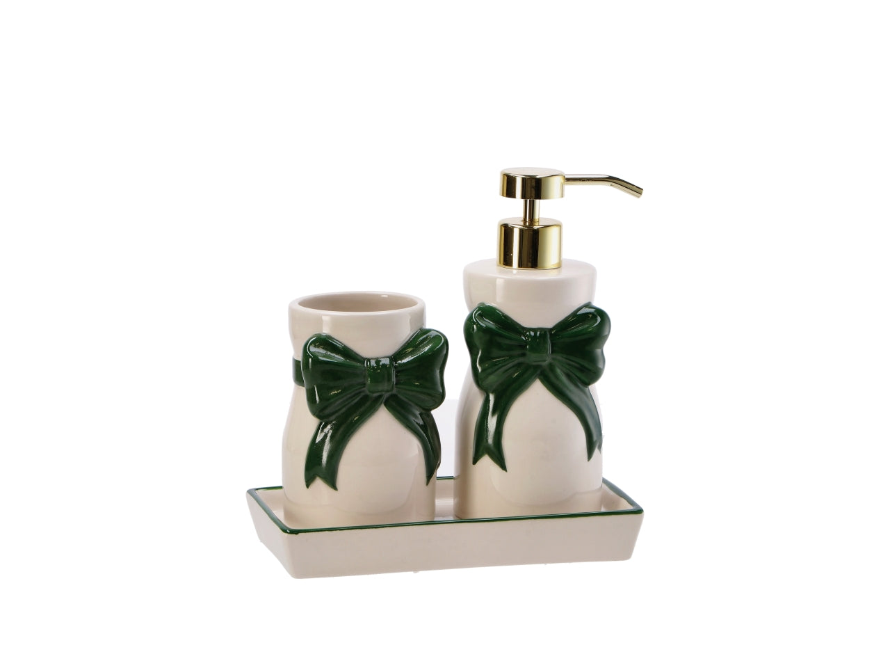 Set 2 pezzi da bagno in ceramica con fiocco 19x10cm, 2 assortimenti