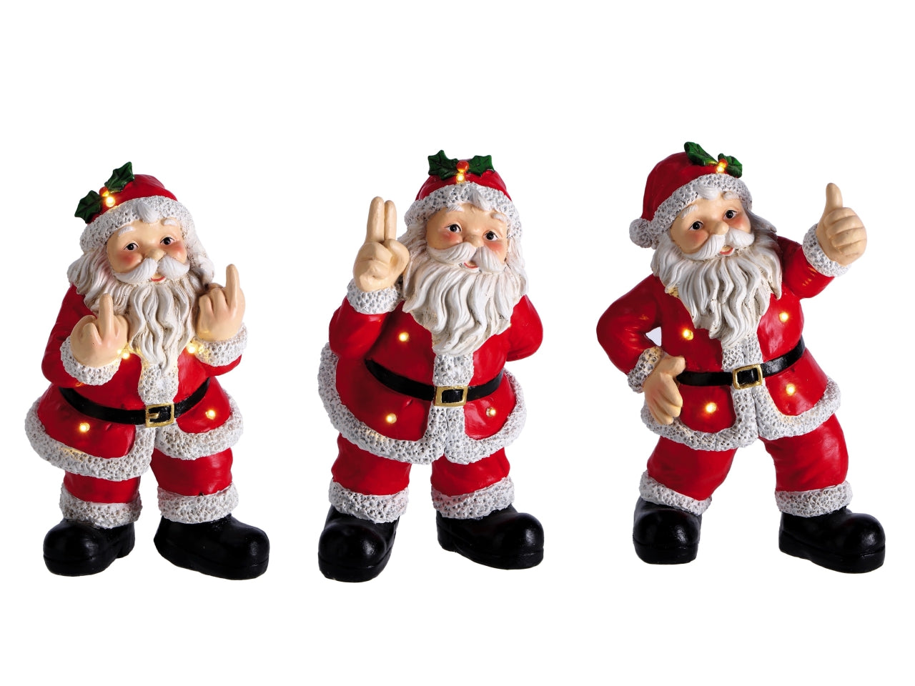 Babbo Natale in resina con 4 led 15x14xh.26cm, 3 modelli assortiti