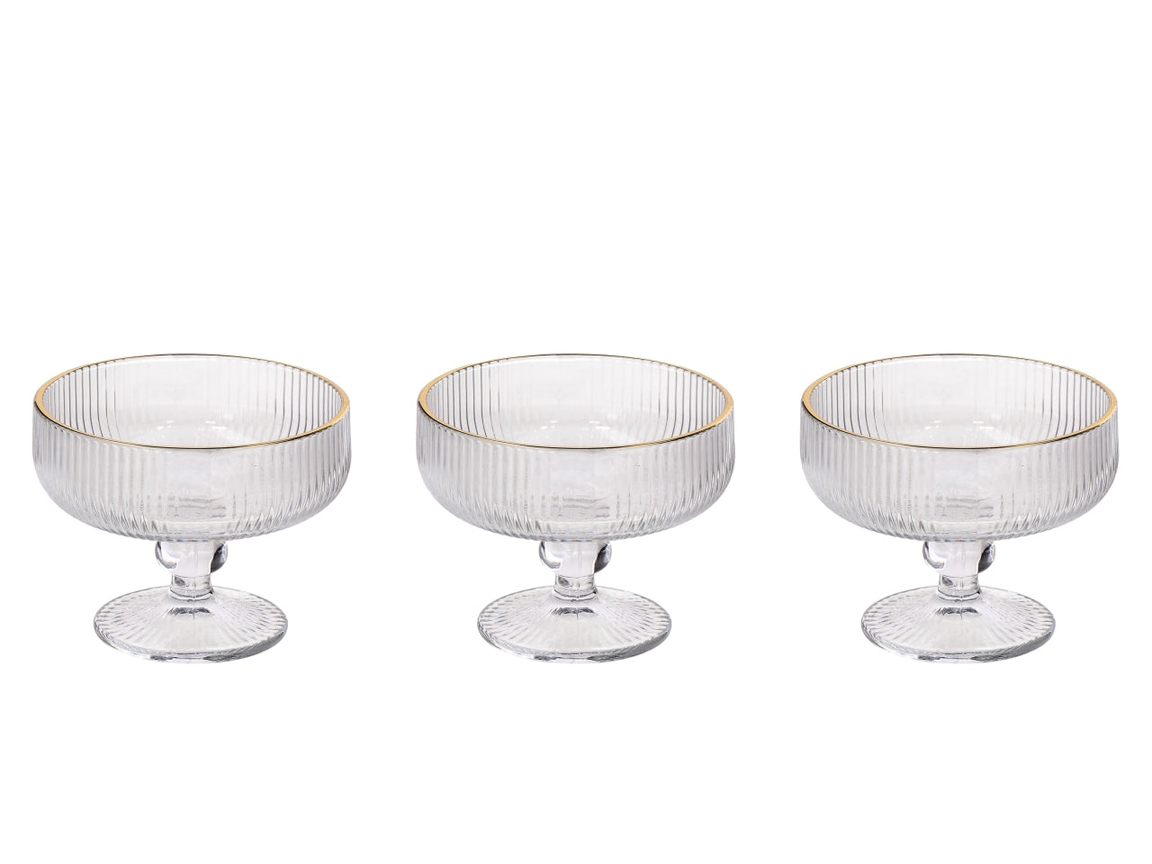 Set 3 coppe gelato Eloma in vetro trasparente con bordo oro