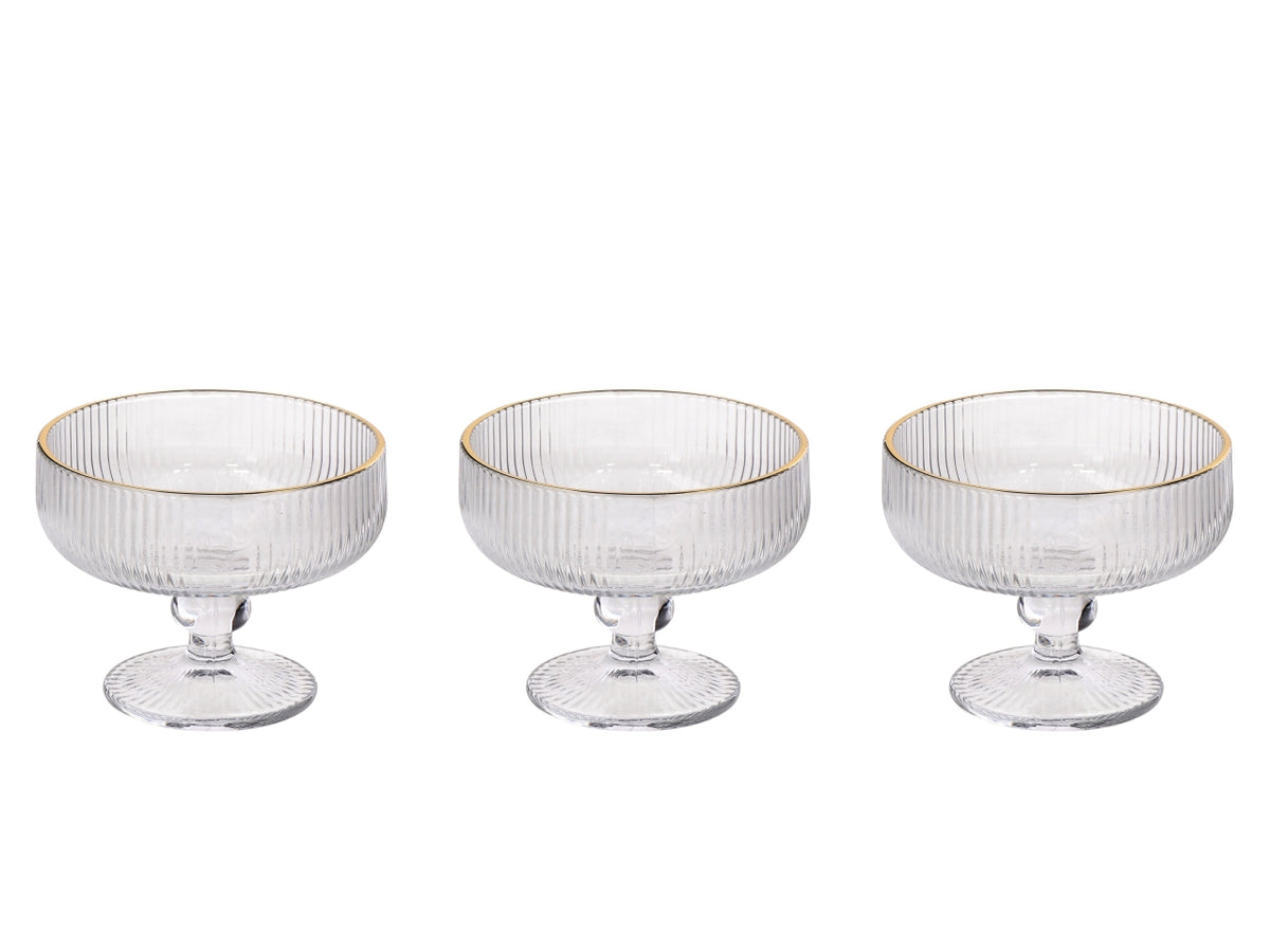Set 3 coppe gelato Eloma in vetro trasparente con bordo oro