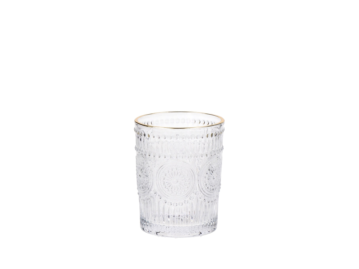 Set 6 bicchieri Flore 28cl in vetro trasparente con bordo oro