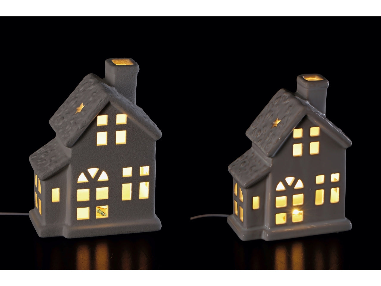 Casetta in ceramica con led bianca 12x7xh.16cm, 2 finiture assortite